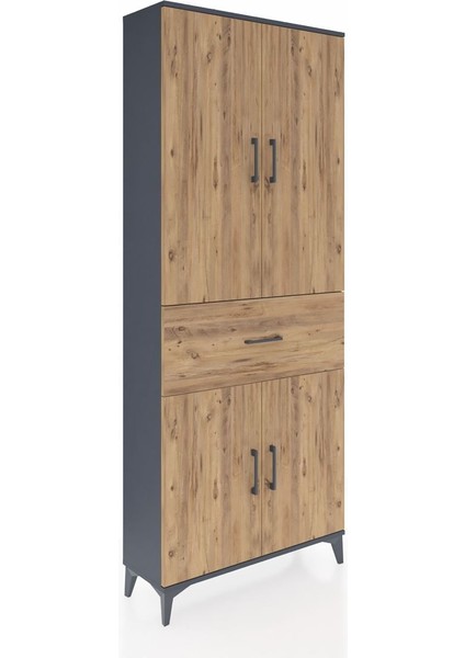 Arges Dolap 4 Raflı Tek Çekmeceli 4 Kapaklı 88X30X221 Antrasit-Çam fiyatları
