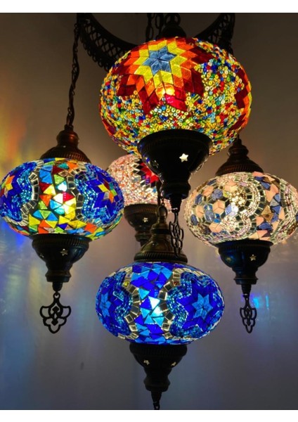 5'li Renkli Cam Mozaik Tavan Sarkıt Avize, Dekoratif ve Şık Aydınlatma Seti fiyatları