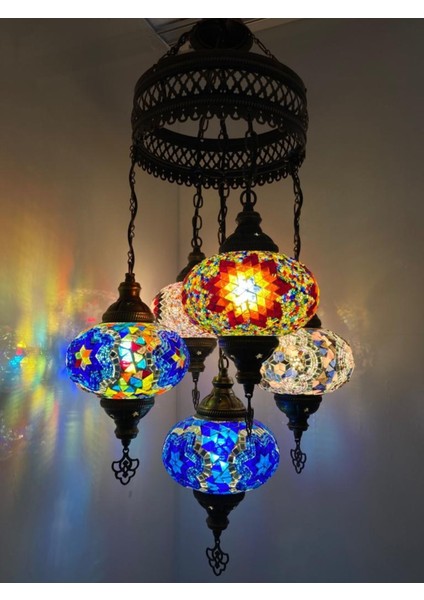 5'li Renkli Cam Mozaik Tavan Sarkıt Avize, Dekoratif ve Şık Aydınlatma Seti fırsatları