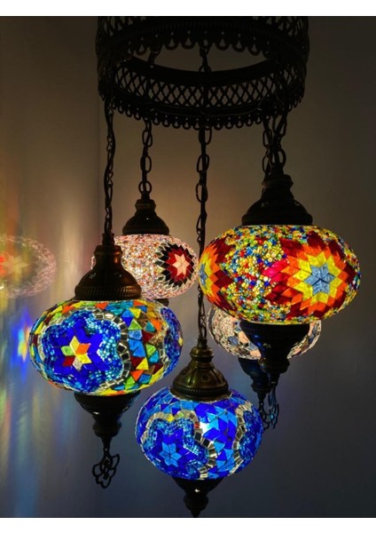 5'li Renkli Cam Mozaik Tavan Sarkıt Avize, Dekoratif ve Şık Aydınlatma Seti indirimleri
