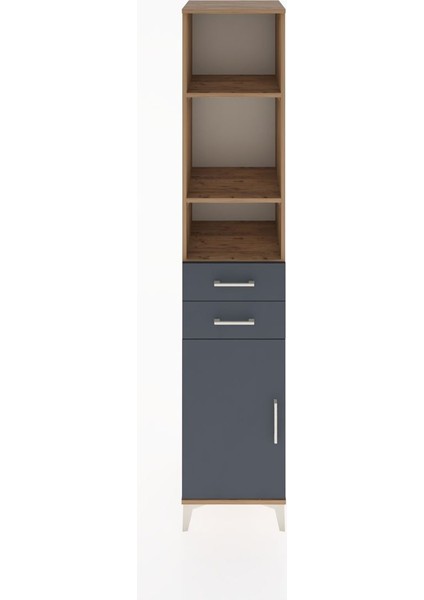 Hyperion Dolap 4 Raflı 2 Çekmeceli Tek Kapaklı 44X44X221 Çam-Antrasit