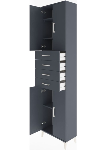 Arges Dolap 4 Raflı 4 Çekmeceli 4 Kapaklı 60X30X243 Antrasit-Antrasit fırsatları