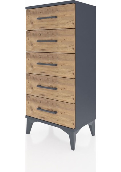 Arges Komodin 5 Çekmeceli 44X30X96 Antrasit-Çam modelleri