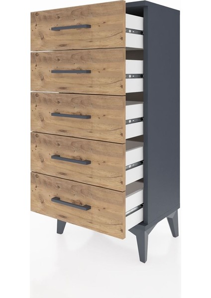 Arges Komodin 5 Çekmeceli 44X30X96 Antrasit-Çam fırsatları