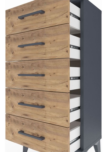 Arges Komodin 5 Çekmeceli 44X30X96 Antrasit-Çam indirimleri