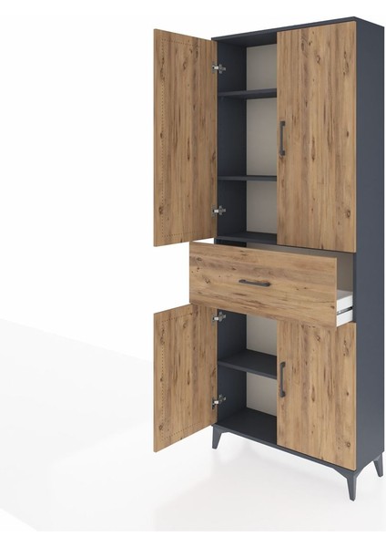 Arges Dolap 4 Raflı Tek Çekmeceli 4 Kapaklı 88X30X221 Antrasit-Çam fırsatları
