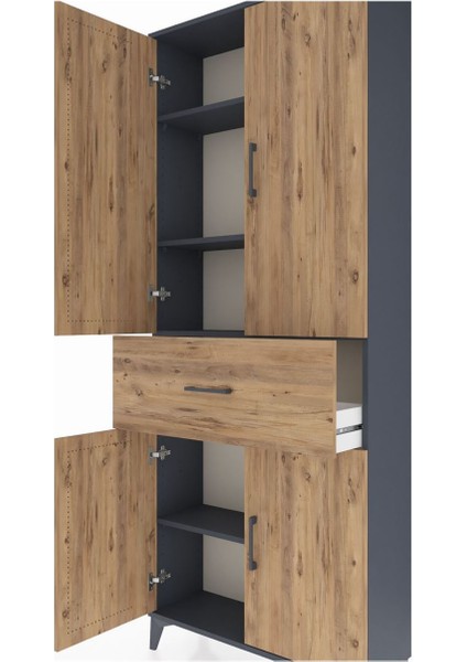Arges Dolap 4 Raflı Tek Çekmeceli 4 Kapaklı 88X30X221 Antrasit-Çam indirimleri