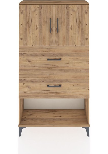Arges Dolap 2 Raflı 2 Çekmeceli 2 Kapaklı 88X30X163 Çam-Antrasit