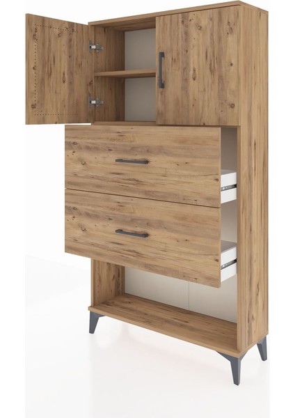 Arges Dolap 2 Raflı 2 Çekmeceli 2 Kapaklı 88X30X163 Çam-Antrasit fırsatları