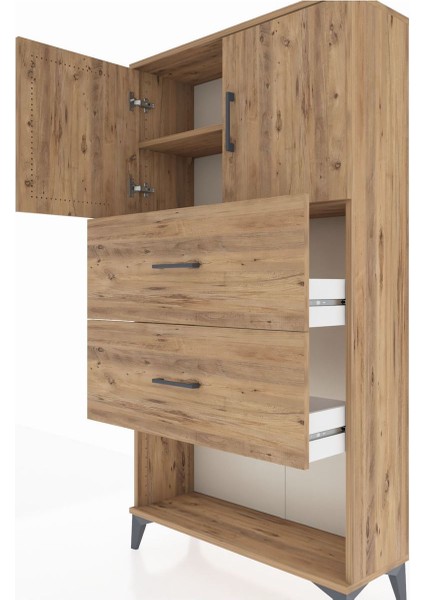 Arges Dolap 2 Raflı 2 Çekmeceli 2 Kapaklı 88X30X163 Çam-Antrasit indirimleri