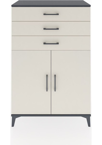 Hyperion Dolap Tek Raflı 3 Çekmeceli 2 Kapaklı 88X44X134 Antrasit-Aytaşı