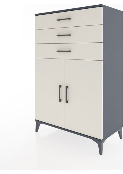 Hyperion Dolap Tek Raflı 3 Çekmeceli 2 Kapaklı 88X44X134 Antrasit-Aytaşı modelleri