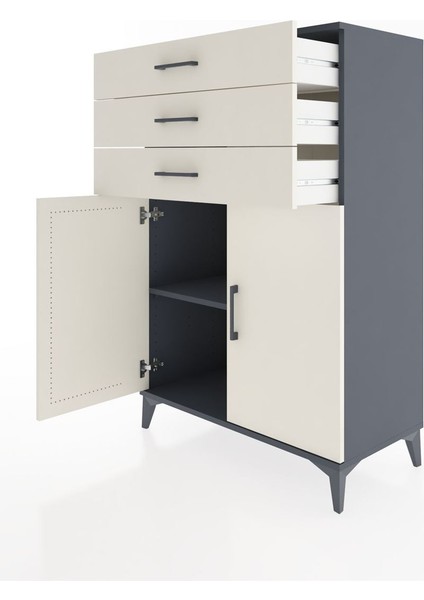 Hyperion Dolap Tek Raflı 3 Çekmeceli 2 Kapaklı 88X44X134 Antrasit-Aytaşı fırsatları