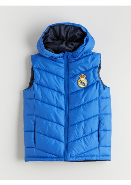 Yeni Sezon Kapüşonlu Real Madrid Baskılı Erkek Çocuk Şişme Yelek