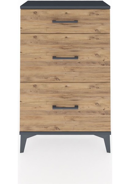 Arges Komodin 3 Çekmeceli 60X30X96 Antrasit-Çam