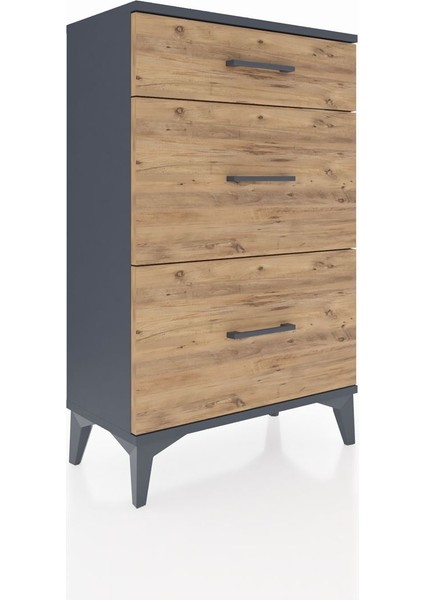 Arges Komodin 3 Çekmeceli 60X30X96 Antrasit-Çam fiyatları