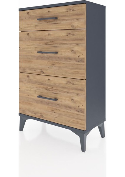 Arges Komodin 3 Çekmeceli 60X30X96 Antrasit-Çam modelleri