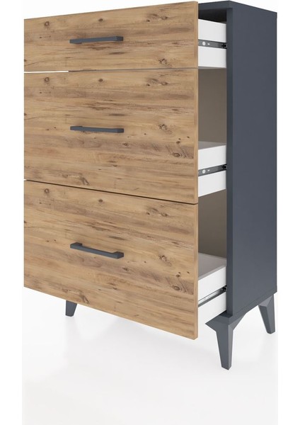 Arges Komodin 3 Çekmeceli 60X30X96 Antrasit-Çam fırsatları