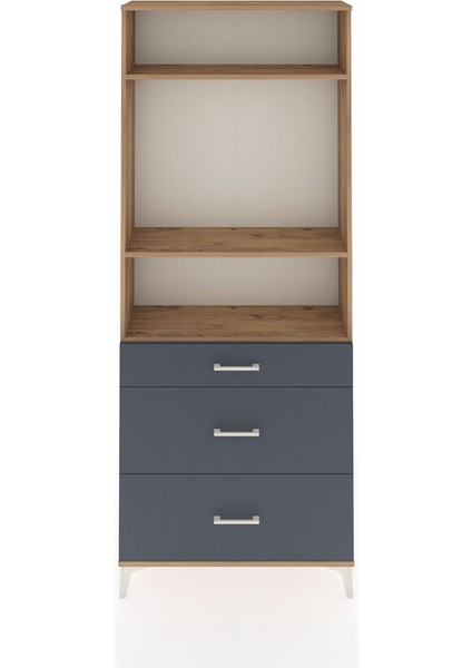 Arges Dolap 3 Raflı 3 Çekmeceli 88X30X221 Çam-Antrasit