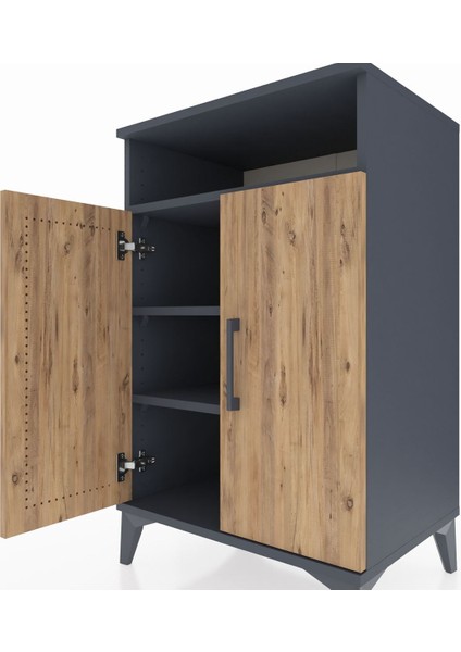 Hyperion Komodin 3 Raflı 2 Kapaklı 60X44X96 Antrasit-Çam indirimleri