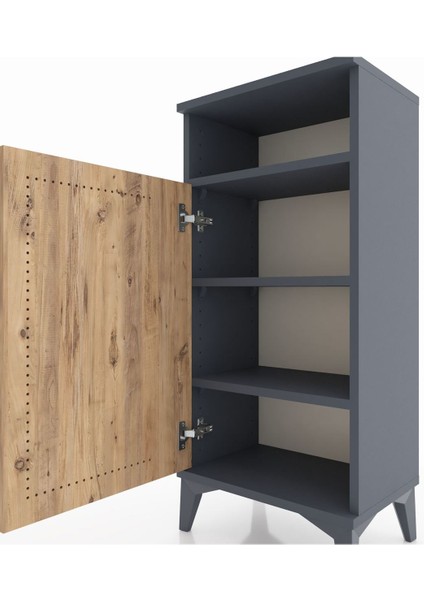 Arges Komodin 3 Raflı Tek Kapaklı 44X30X96 Antrasit-Çam indirimleri