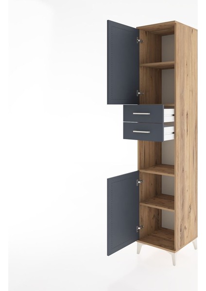 Hyperion Dolap 4 Raflı 2 Çekmeceli 2 Kapaklı 44X44X221 Çam-Antrasit fırsatları