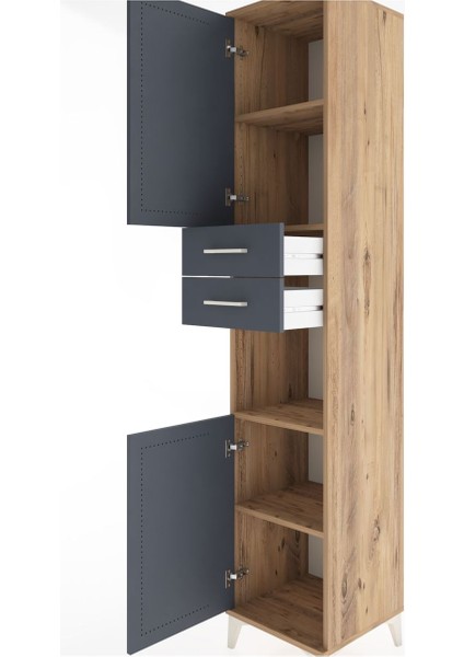 Hyperion Dolap 4 Raflı 2 Çekmeceli 2 Kapaklı 44X44X221 Çam-Antrasit indirimleri