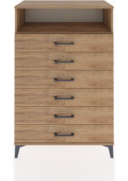 Hyperion Dolap Tek Raflı 6 Çekmeceli 88X44X134 Çam-Çam