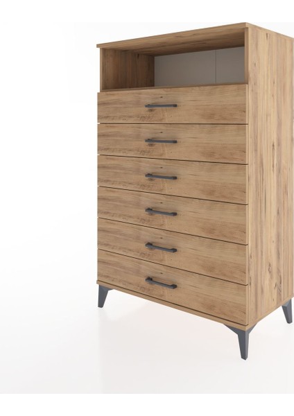 Hyperion Dolap Tek Raflı 6 Çekmeceli 88X44X134 Çam-Çam modelleri