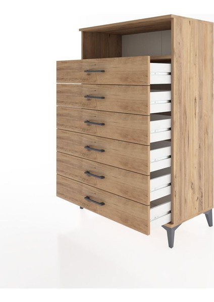 Hyperion Dolap Tek Raflı 6 Çekmeceli 88X44X134 Çam-Çam fırsatları