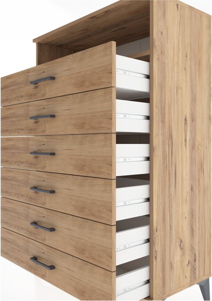 Hyperion Dolap Tek Raflı 6 Çekmeceli 88X44X134 Çam-Çam indirimleri