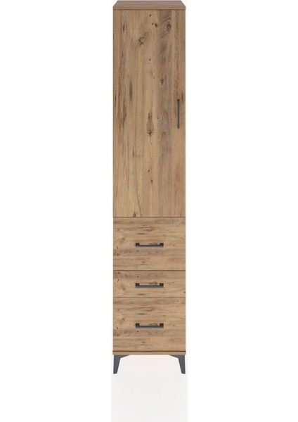 Hyperion Dolap 3 Raflı 3 Çekmeceli Tek Kapaklı 44X44X221 Çam-Çam