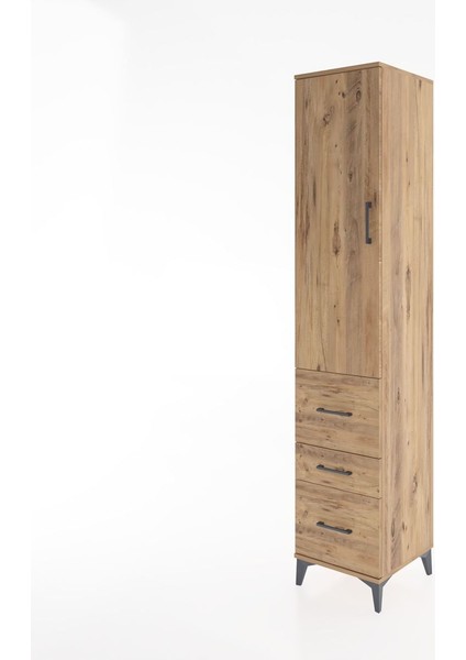 Hyperion Dolap 3 Raflı 3 Çekmeceli Tek Kapaklı 44X44X221 Çam-Çam modelleri