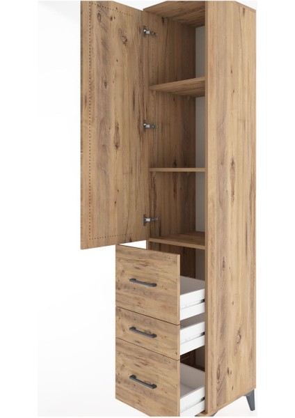 Hyperion Dolap 3 Raflı 3 Çekmeceli Tek Kapaklı 44X44X221 Çam-Çam indirimleri