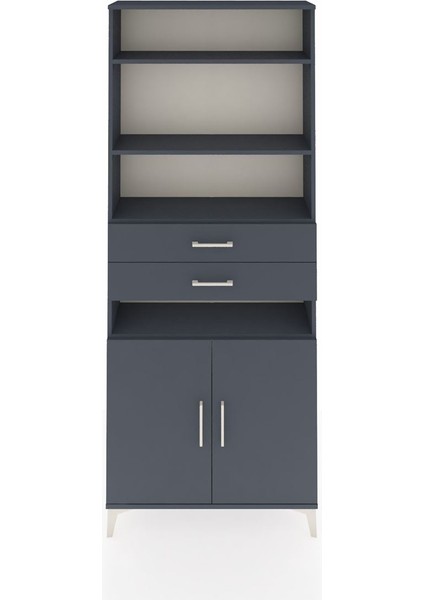 Arges Dolap 5 Raflı 2 Çekmeceli 2 Kapaklı 88X30X221 Antrasit-Antrasit