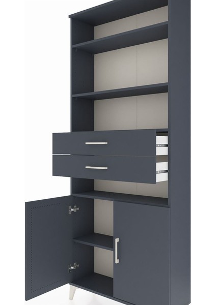 Arges Dolap 5 Raflı 2 Çekmeceli 2 Kapaklı 88X30X221 Antrasit-Antrasit indirimleri