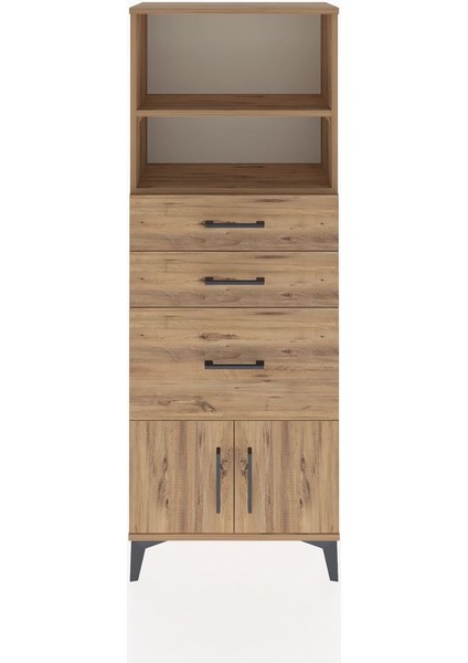 Arges Dolap 2 Raflı 3 Çekmeceli 2 Kapaklı 60X30X163 Çam-Çam