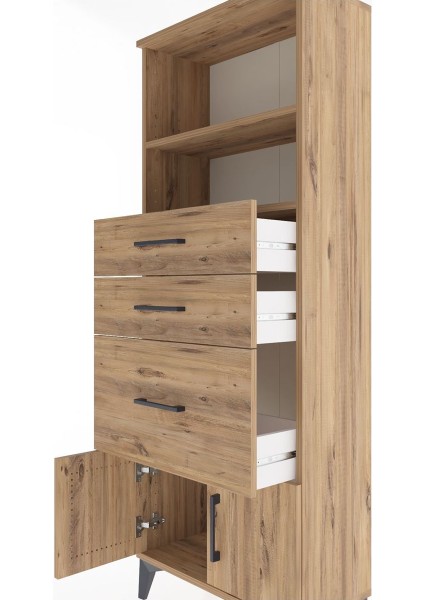 Arges Dolap 2 Raflı 3 Çekmeceli 2 Kapaklı 60X30X163 Çam-Çam indirimleri