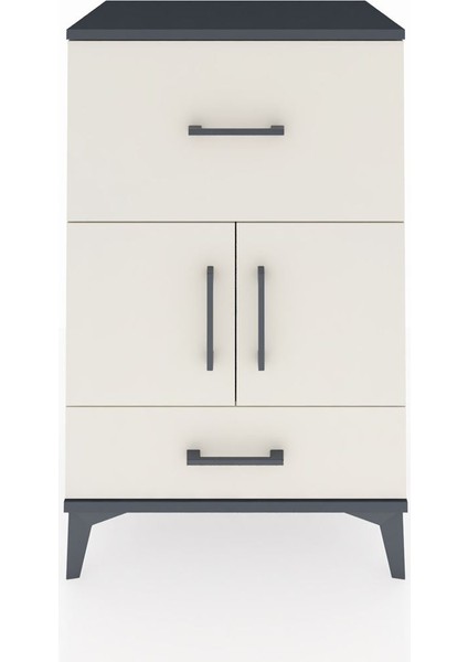 Hyperion Komodin Tek Raflı 2 Çekmeceli 2 Kapaklı 60X44X96 Antrasit-Aytaşı