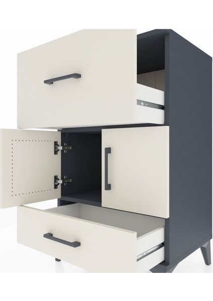 Hyperion Komodin Tek Raflı 2 Çekmeceli 2 Kapaklı 60X44X96 Antrasit-Aytaşı indirimleri