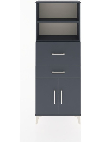 Arges Dolap 3 Raflı 2 Çekmeceli 2 Kapaklı 60X30X163 Antrasit-Antrasit