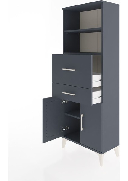 Arges Dolap 3 Raflı 2 Çekmeceli 2 Kapaklı 60X30X163 Antrasit-Antrasit fırsatları