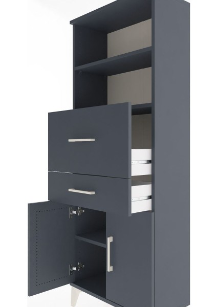 Arges Dolap 3 Raflı 2 Çekmeceli 2 Kapaklı 60X30X163 Antrasit-Antrasit indirimleri