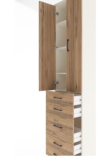 Arges Dolap 4 Raflı 5 Çekmeceli 2 Kapaklı 60X30X243 Aytaşı-Çam indirimleri
