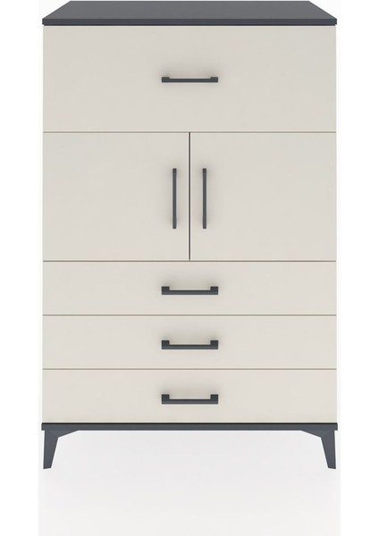 Hyperion Dolap Tek Raflı 4 Çekmeceli 2 Kapaklı 88X44X134 Antrasit-Aytaşı