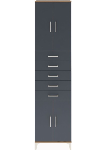 Arges Dolap 4 Raflı 5 Çekmeceli 4 Kapaklı 60X30X243 Çam-Antrasit