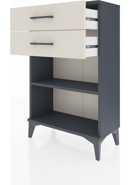Arges Komodin Tek Raflı 2 Çekmeceli 60X30X96 Antrasit-Aytaşı fırsatları