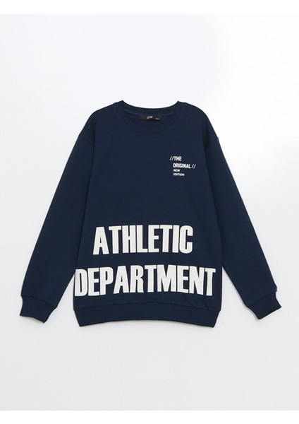 Yeni Sezon Bisiklet Yaka Baskılı Erkek Çocuk Sweatshirt