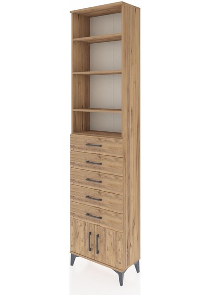 Arges Dolap 4 Raflı 5 Çekmeceli 2 Kapaklı 60X30X243 Çam-Çam modelleri