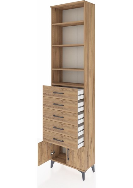 Arges Dolap 4 Raflı 5 Çekmeceli 2 Kapaklı 60X30X243 Çam-Çam fırsatları